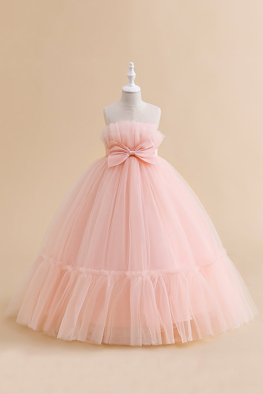 Green Straplee Tulle A Line Flower Girl Dress with Bow