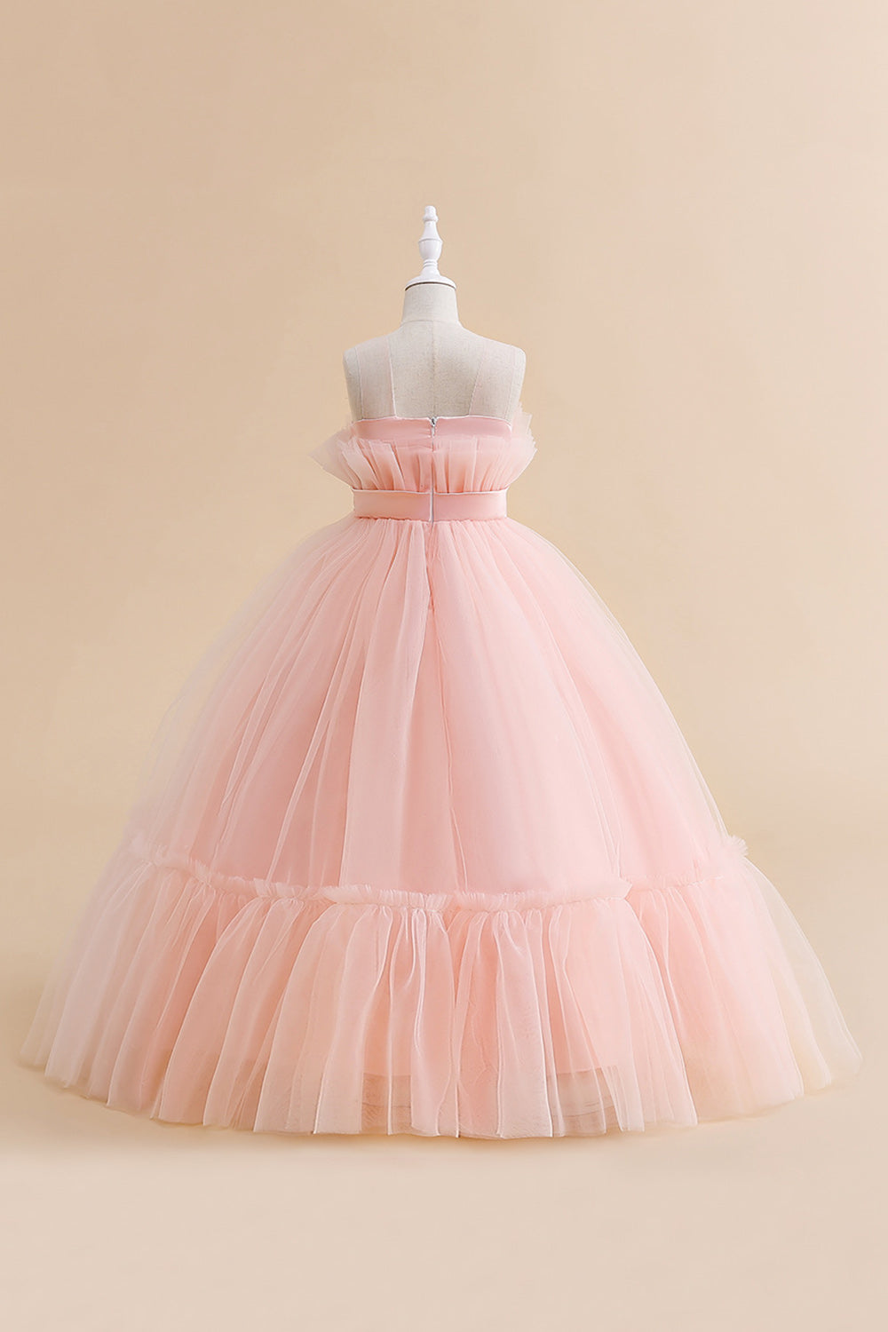 Green Straplee Tulle A Line Flower Girl Dress with Bow