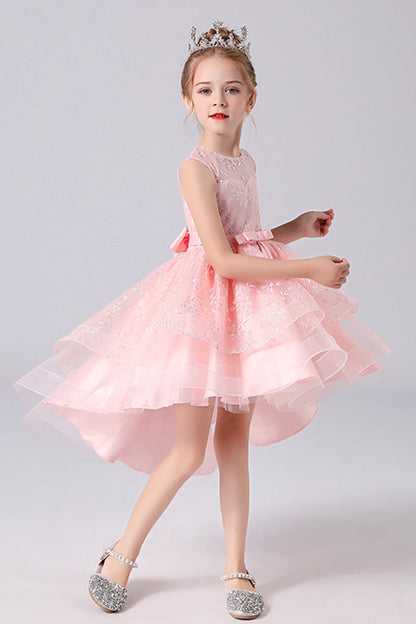 White High-low Flower Girl Dress with Bow