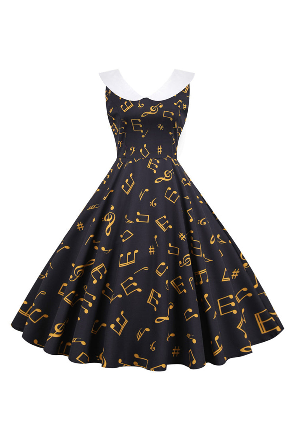 Printed Sleeveless Yellow Vintage Dress