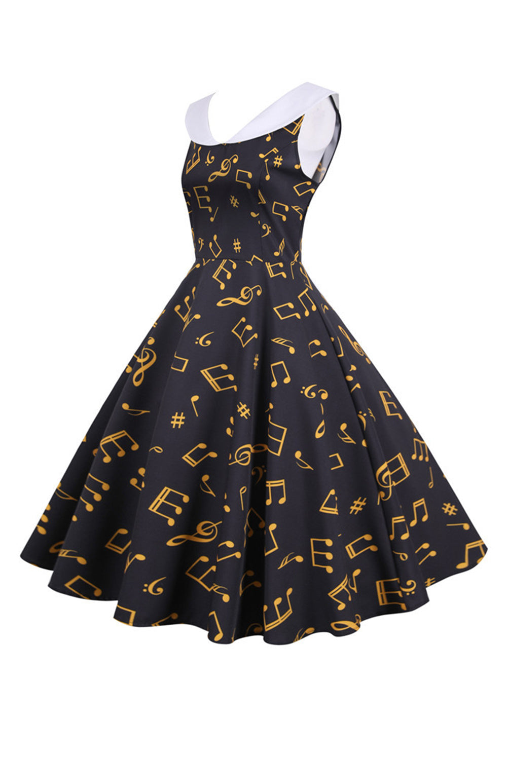 Printed Sleeveless Yellow Vintage Dress