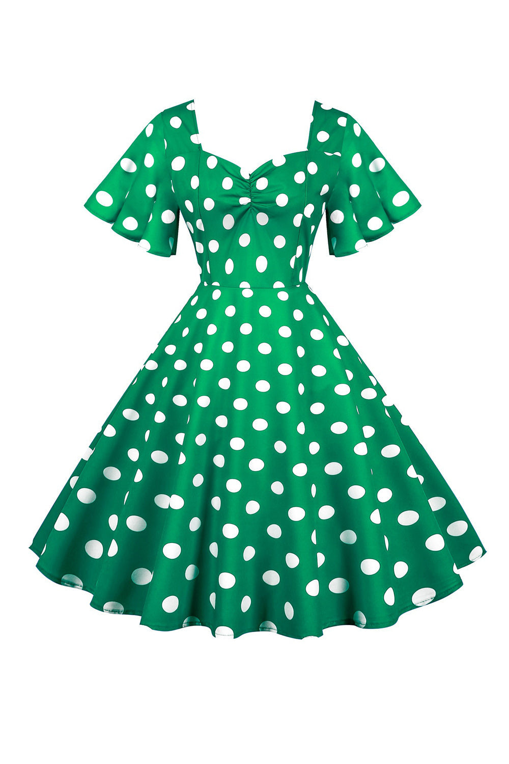 Polka Dots White Vintage Dress with Short Sleeves