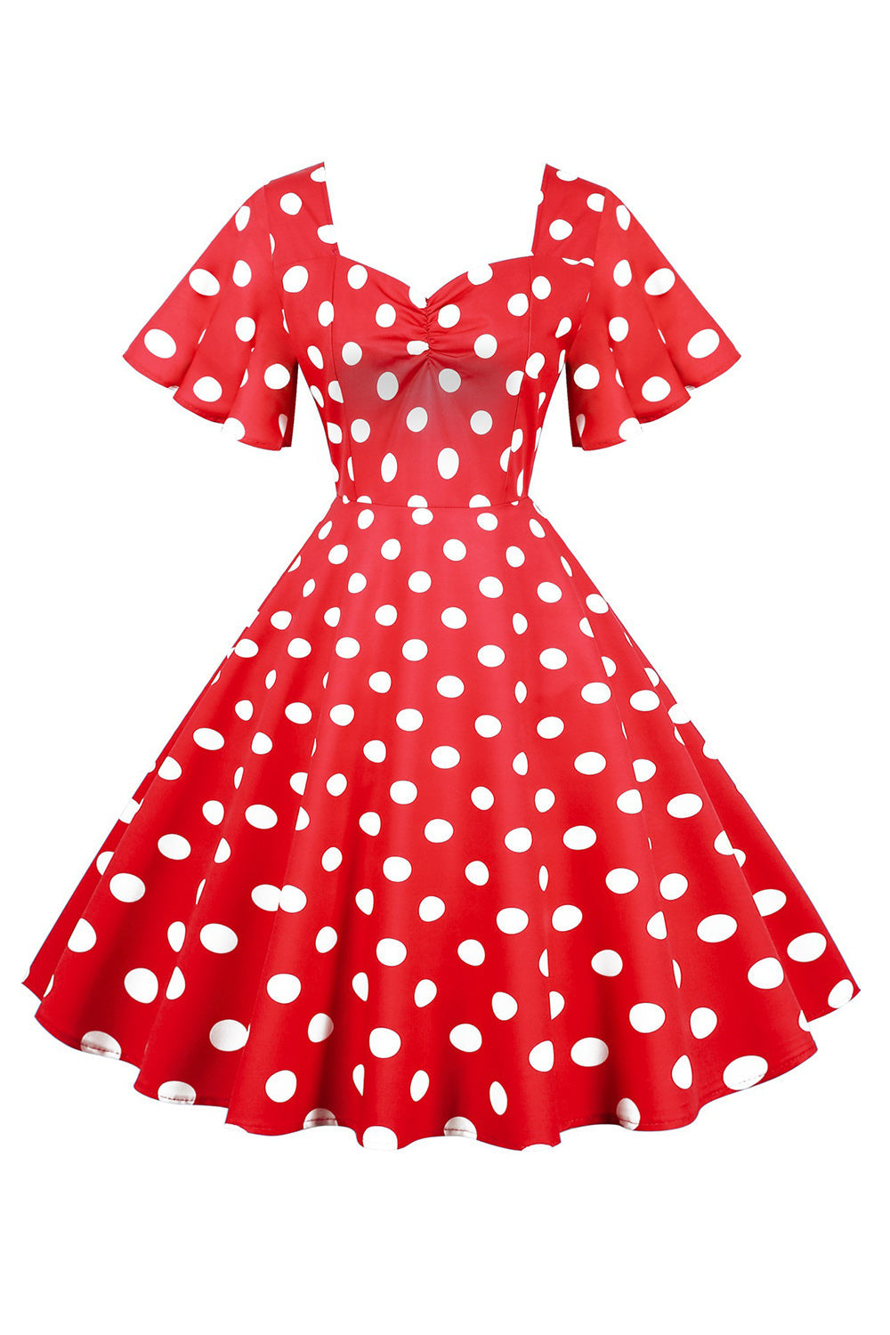 Polka Dots White Vintage Dress with Short Sleeves