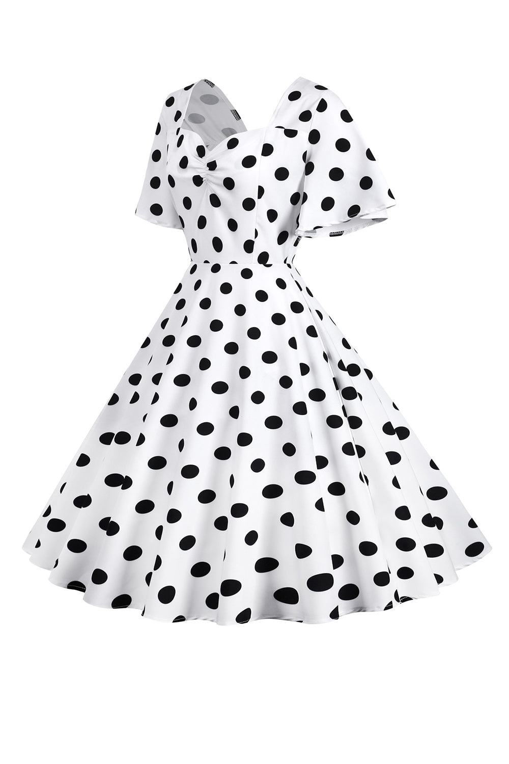 Polka Dots White Vintage Dress with Short Sleeves