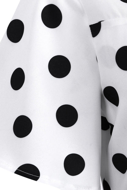 Polka Dots White Vintage Dress with Short Sleeves