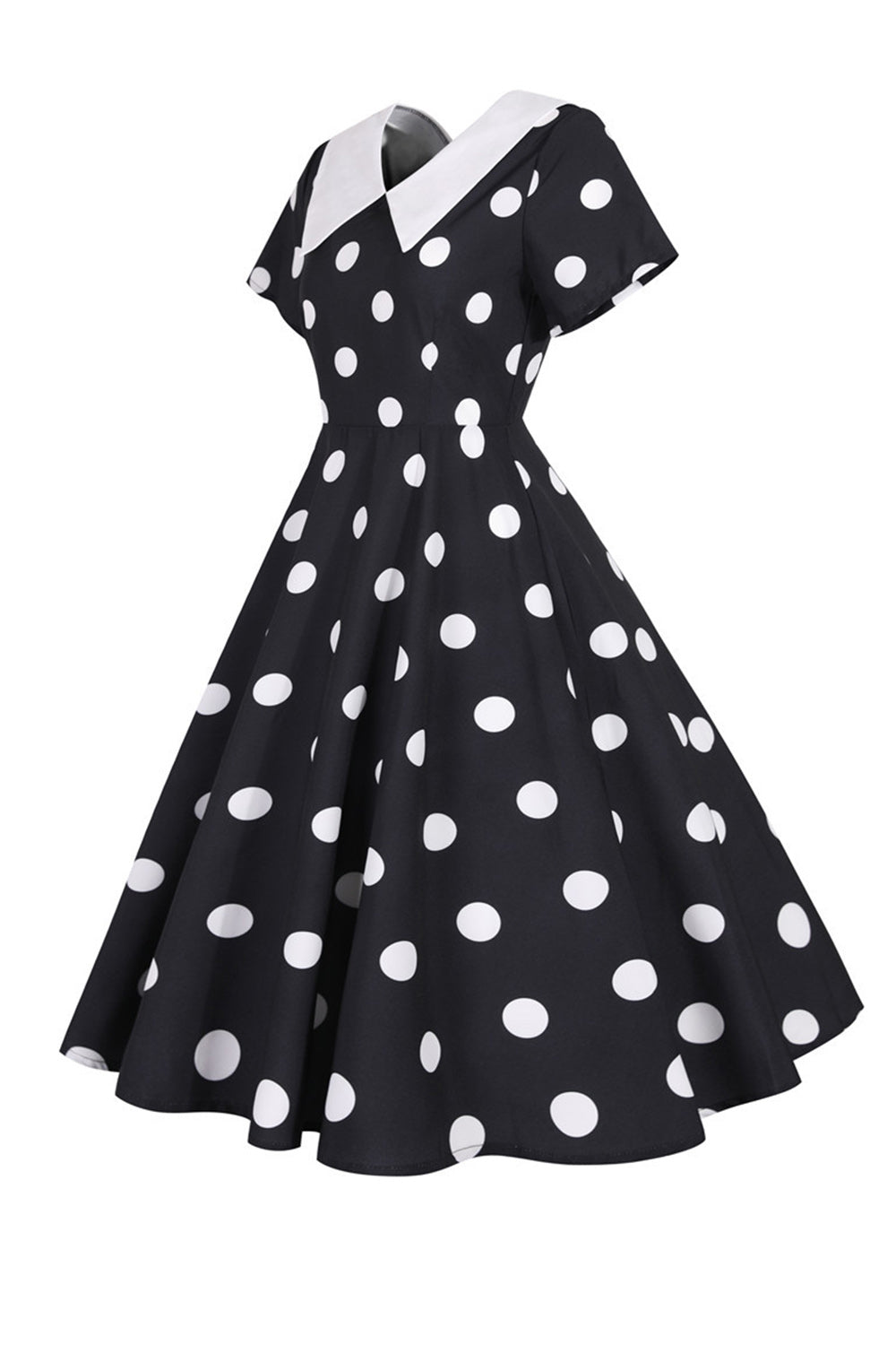 Polka Dots Yellow Vintage Dress with Short Sleeves