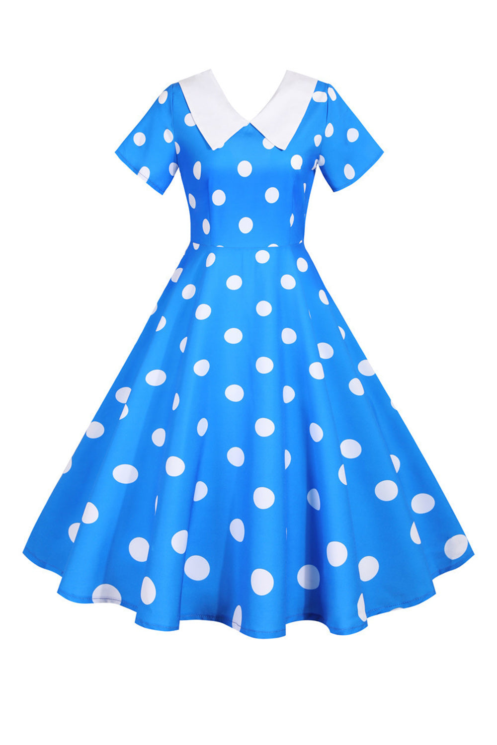 Polka Dots Yellow Vintage Dress with Short Sleeves