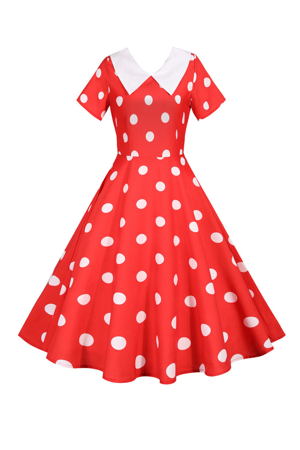 Polka Dots Yellow Vintage Dress with Short Sleeves