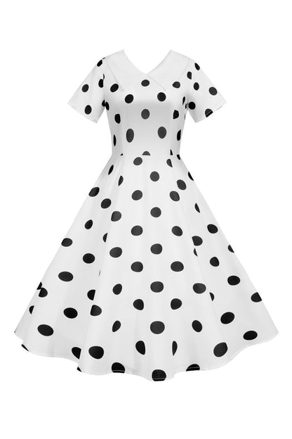 Polka Dots Yellow Vintage Dress with Short Sleeves