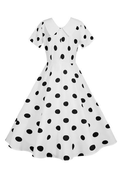 Polka Dots Yellow Vintage Dress with Short Sleeves