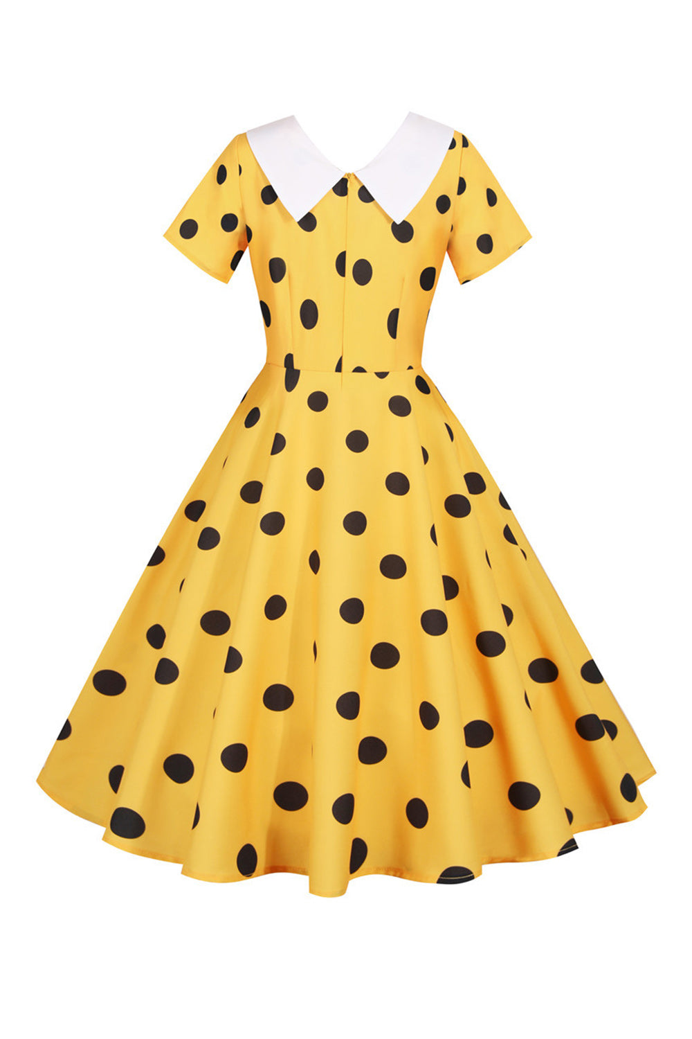 Polka Dots Yellow Vintage Dress with Short Sleeves