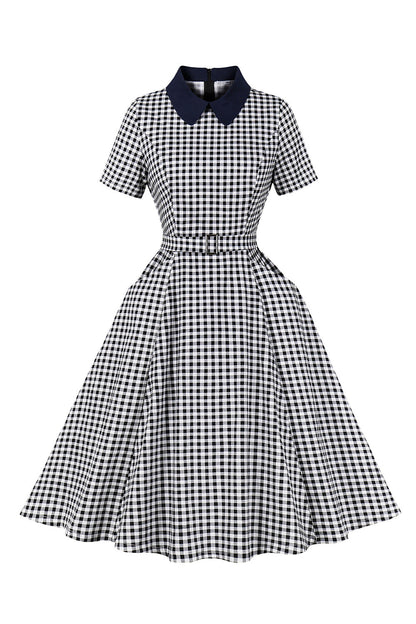 Plaid Black Vintage Dress with Sleeves