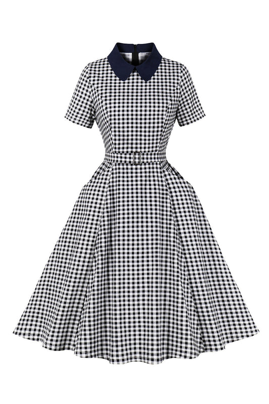 Plaid Black Vintage Dress with Sleeves