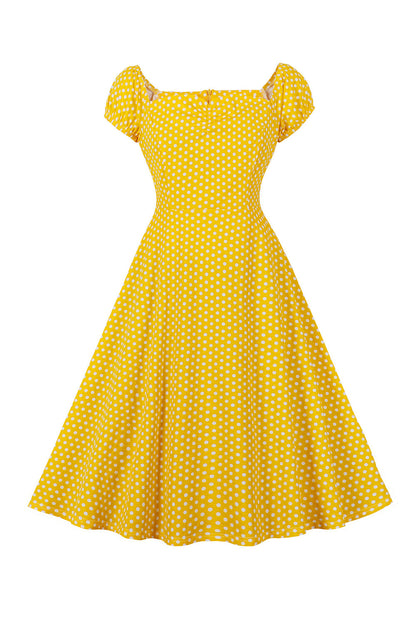 Yellow Polka Dots Square Neck Vintage Dress