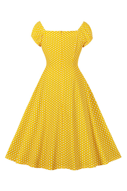 Yellow Polka Dots Square Neck Vintage Dress