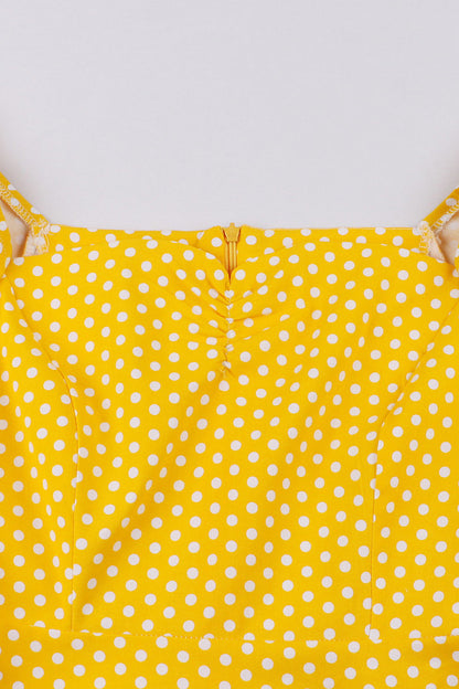 Yellow Polka Dots Square Neck Vintage Dress