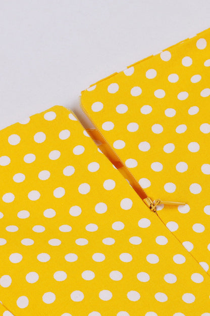 Yellow Polka Dots Square Neck Vintage Dress