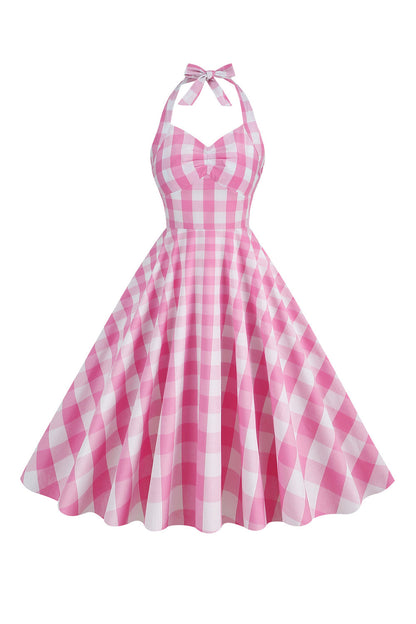 Halter Plaid Vintage Dress with Bow