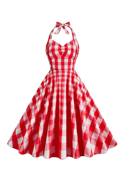 Halter Plaid Vintage Dress with Bow