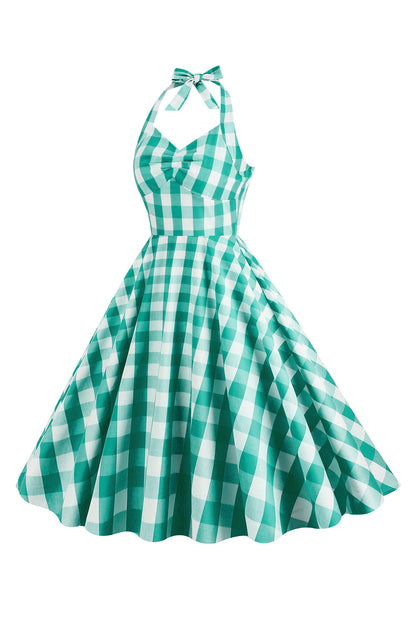 Halter Plaid Vintage Dress with Bow