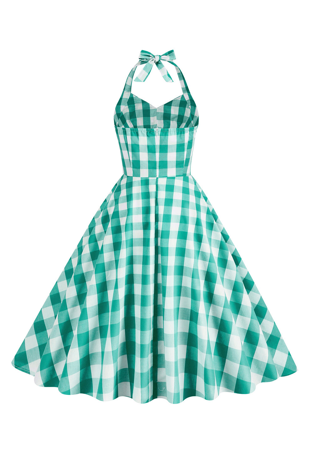 Halter Plaid Vintage Dress with Bow