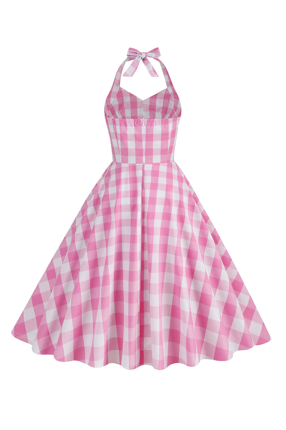 Halter Plaid Vintage Dress with Bow