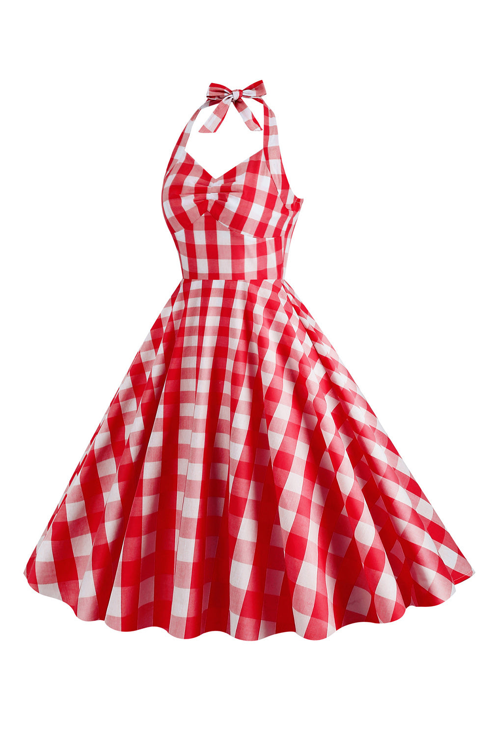 Halter Plaid Vintage Dress with Bow