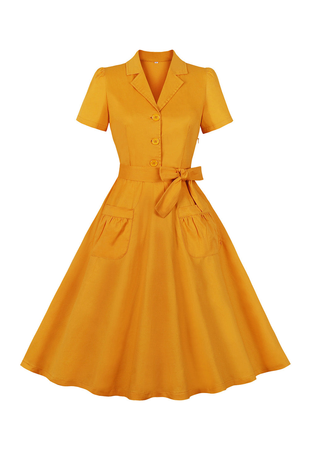 Yellow Swing V Neck Vintage Dress With Short Sleeves