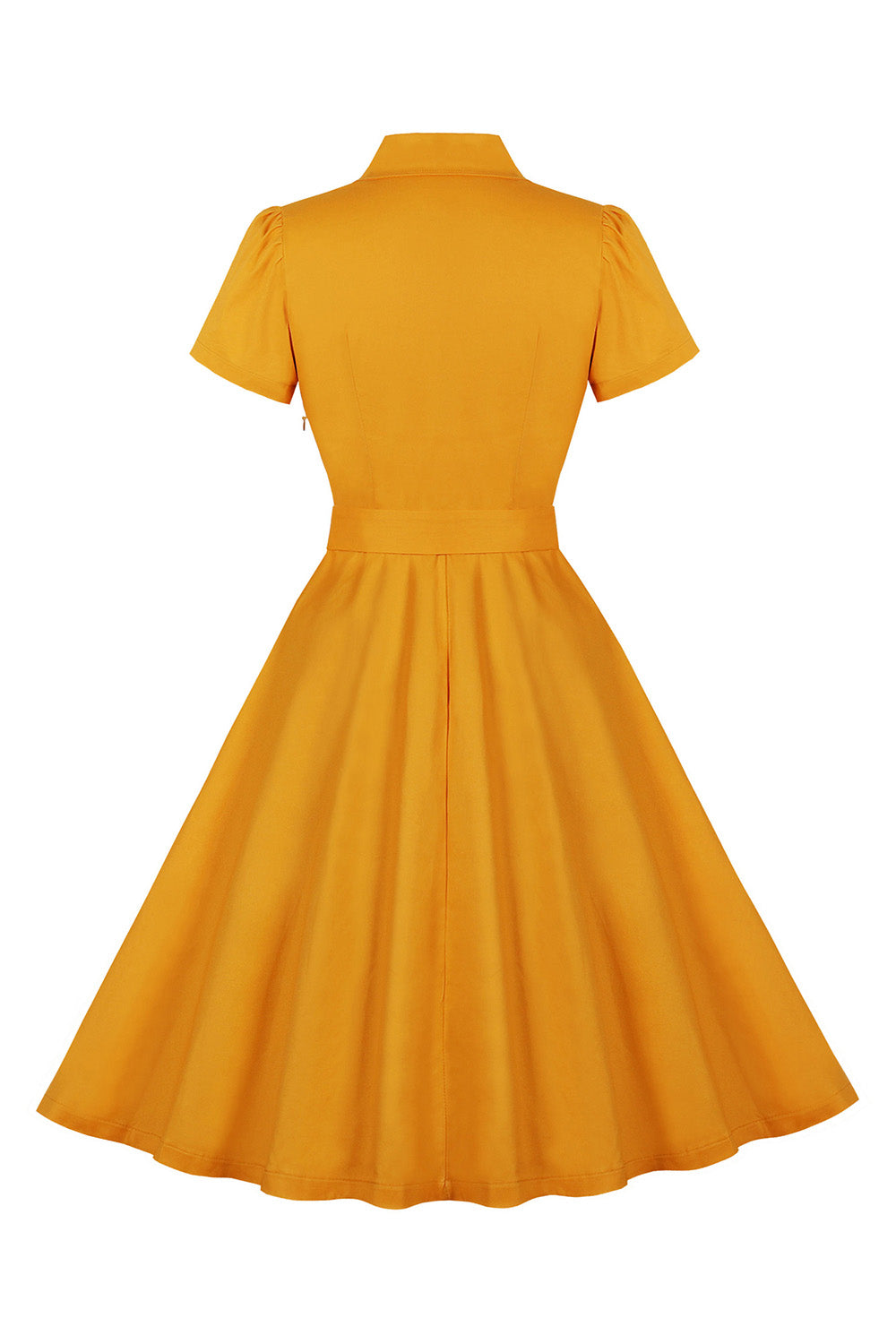 Yellow Swing V Neck Vintage Dress With Short Sleeves