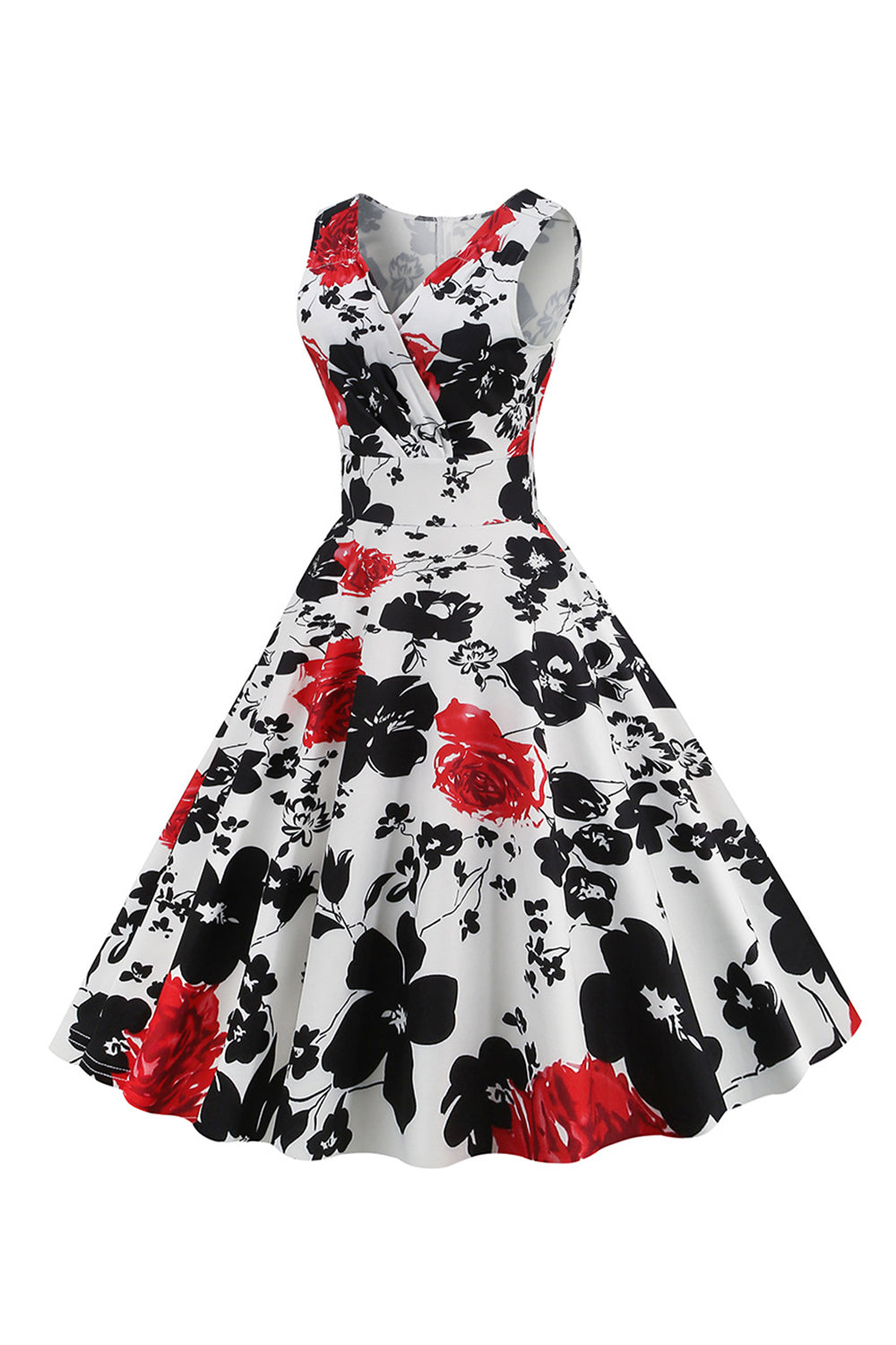 Floral Printed White Sleeveless Vintage Dress