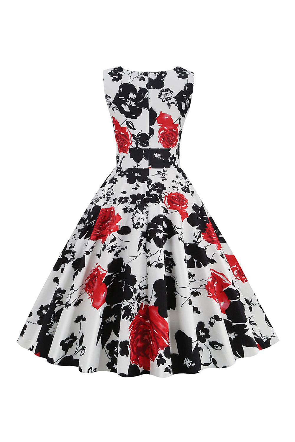 Floral Printed White Sleeveless Vintage Dress