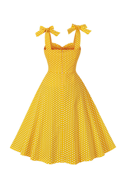 Yellow Polka Dots Sleeveless Spaghetti Straps Vintage Dress