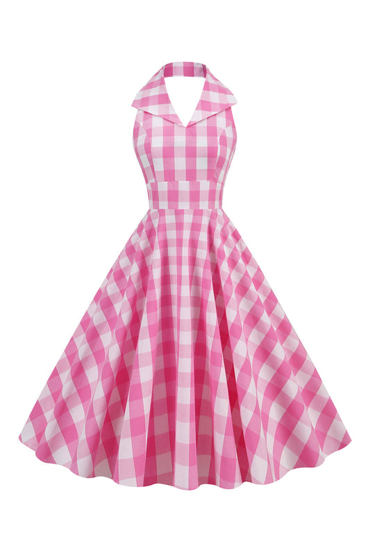 Pink Pin Up Plaid 1950s Vintage Dress