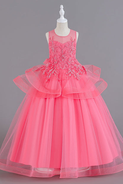 Tulle Blush Flower Girl Dress with Appliques