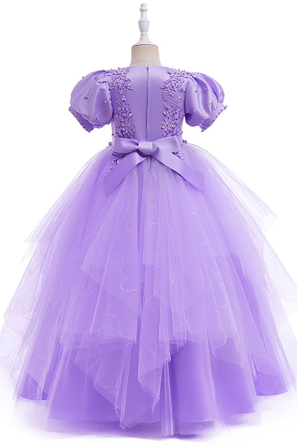 Tulle Puff Sleeves Light Blue Flower Girl Dress with Appliques