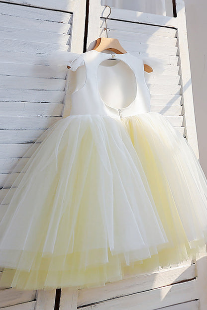 A-Line Tulle Open Back Light Yellow Flower Girl Dress