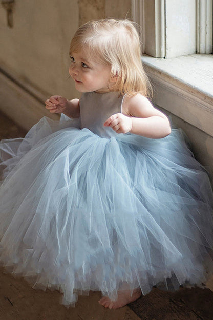 Tulle Light Blue Sleeveless Flower Girl Dress