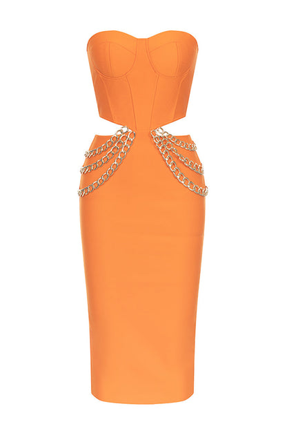 Orange Corset Cut Out Bodycon Cocktail Dress