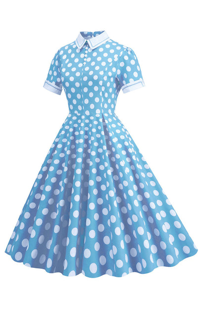 Hepburn Style Polka Dots Vintage Dress with Short Sleeves