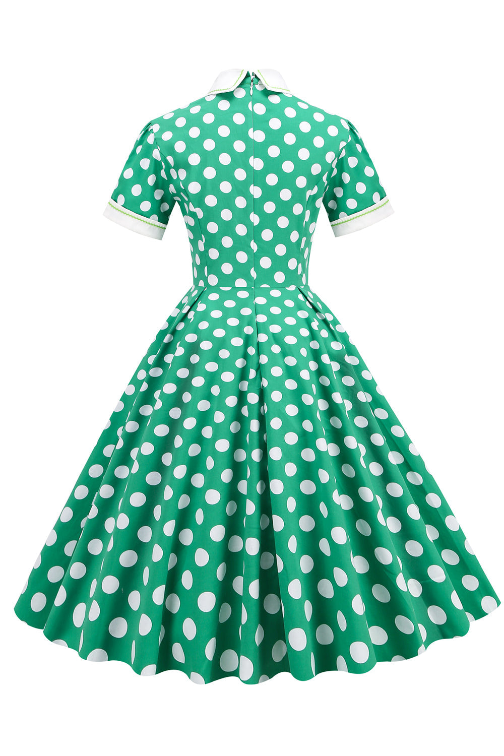 Green White Dot Vintage Dress with Short Sleeves