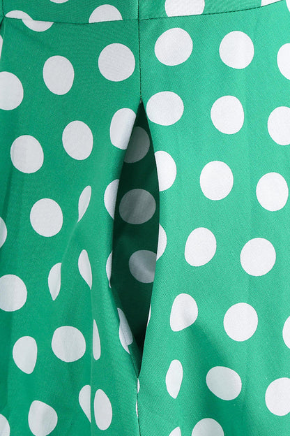 Green White Dot Vintage Dress with Short Sleeves