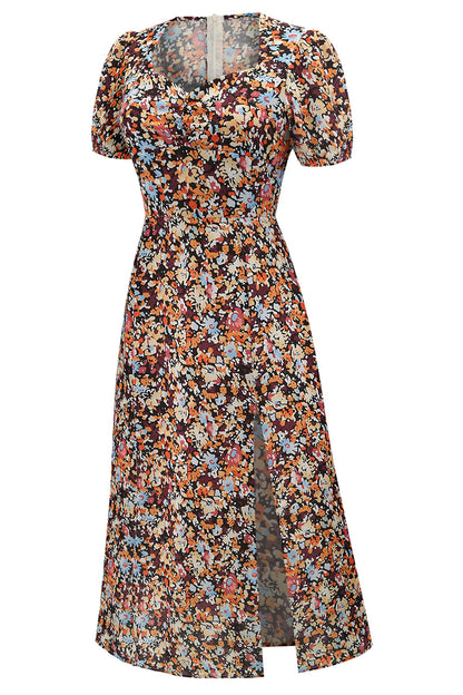 V Neck Floral 1950s Vintage Dress