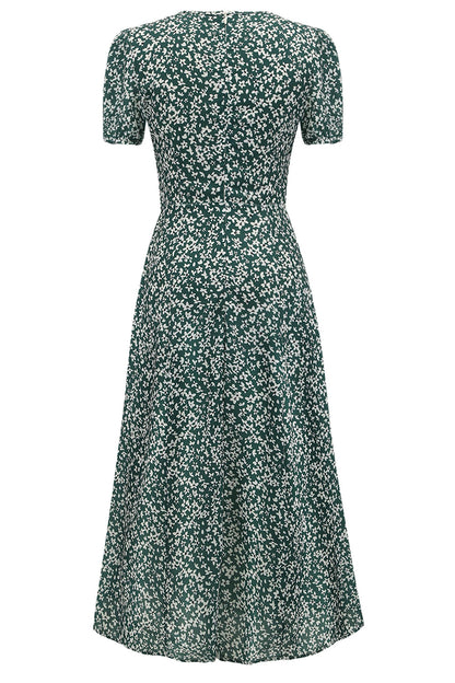 V Neck Floral 1950s Vintage Dress