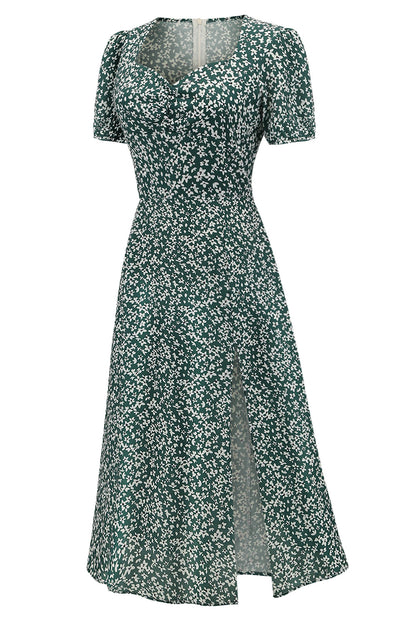 V Neck Floral 1950s Vintage Dress