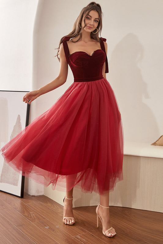 Burgundy Tulle Homecoming Dress with Bowknot