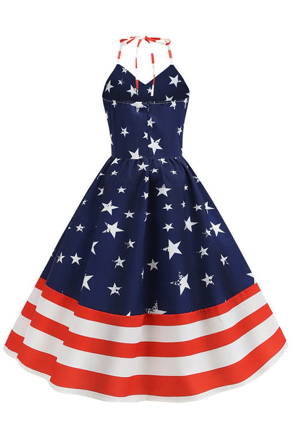 Halter Navy Star Stripes Vintage Dress