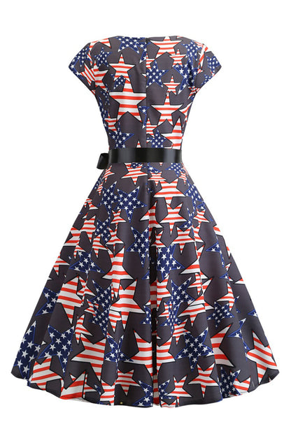 American Flag Printed Vintage Dress