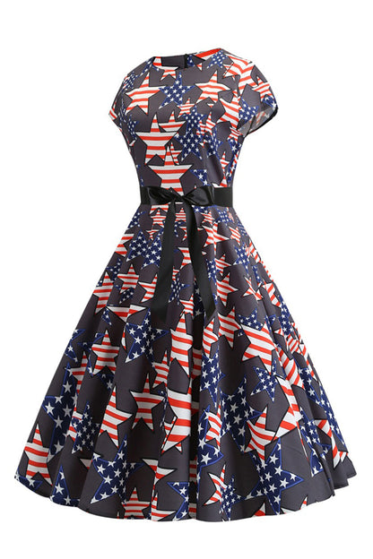 American Flag Printed Vintage Dress