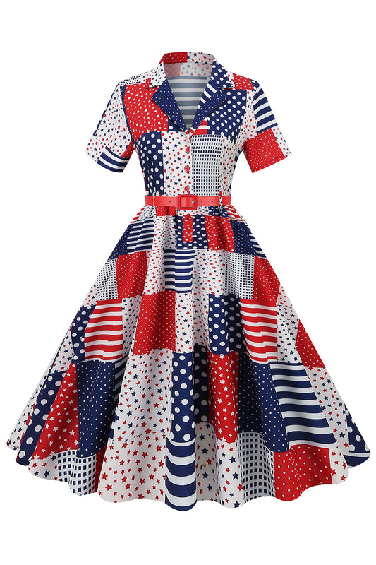 Independence Day Flag Print Vintage Dress