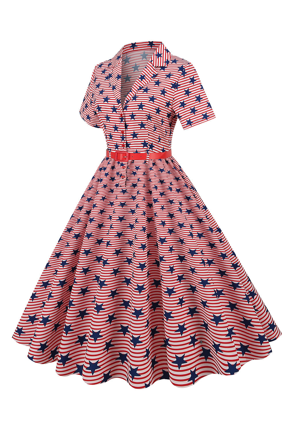 American Flag Stars Print Vintage Dress